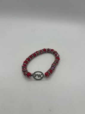 Michael Kors Red Faceted Bead Stretch Bracelet with MK Charm